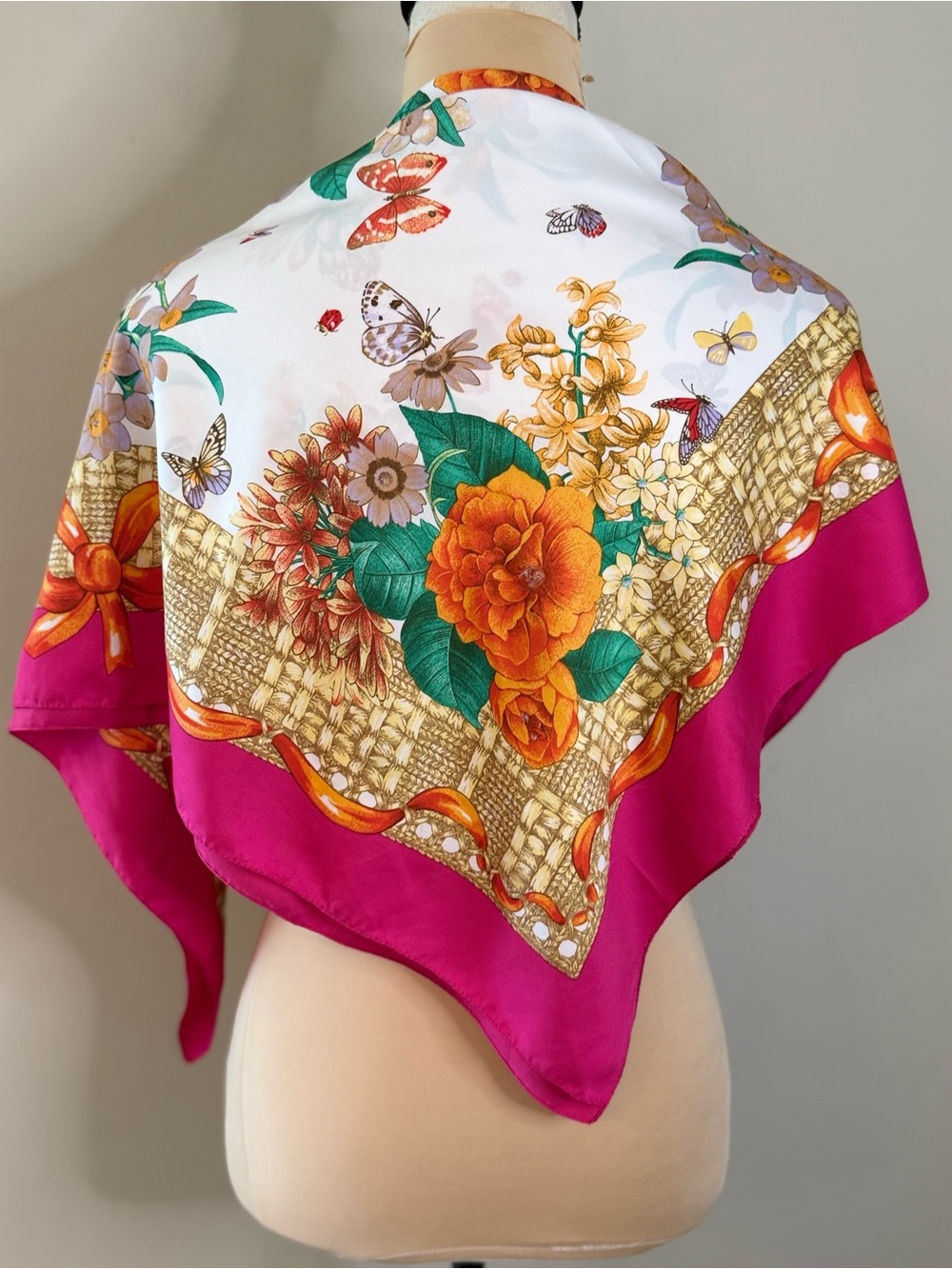 Floral butterfly colorful square vintage scarf 34”x34”